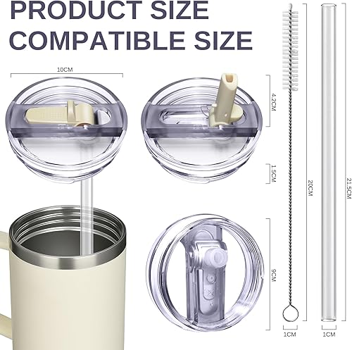 IBOPUXIU 2 Pièces étanche Couvercle, Convient pour Stanley Cup 40 oz, Remplacement Accessoires Avec 2 Pailles, 1 Brosse à Paille Et 1 Outil De DéMontage, RéUtilisables - Nail Gallerys