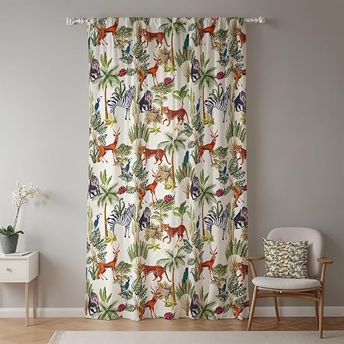 ggaimwf 107x160cm Safari Rideau Passe-Tringle pour Chambre d'enfant Éléphant Girafe Animal Forêt Tropicale Filtrage de lumière Intimité Pli Crayon Rideaux pour fenêtre Salle Jeux pour bébé,1 Panneau - Nail Gallerys