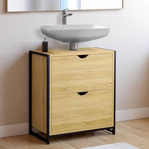 IDMarket - Meuble sous-lavabo Salle de Bain 2 tiroirs Detroit Design Industriel - Nail Gallerys