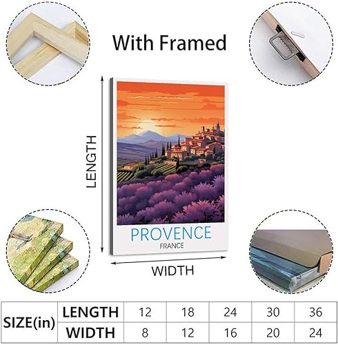 iPuzou Poster de voyage vintage Provence France - 20 x 30 cm - Décoration murale - Impression sur toile - Nail Gallerys