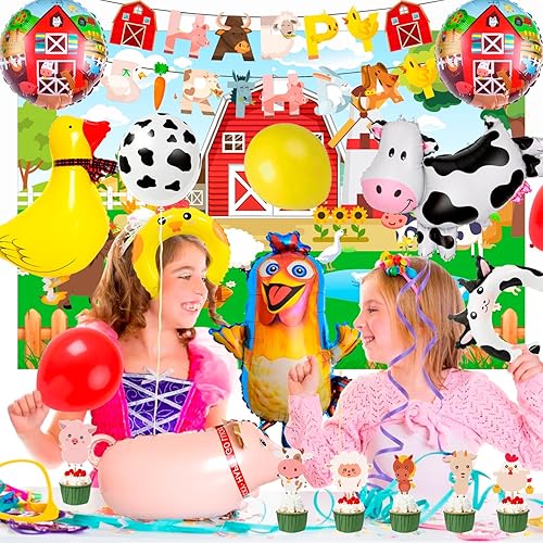 Decoration Anniversaire Ferme,Kit Anniversaire Animaux de la Ferme Inclure Ballon Anniversaire Fête Toile de Fond etc Fournitures de fête D'anniversaire de la Ferme pour Garçons et Filles - Nail Gallerys