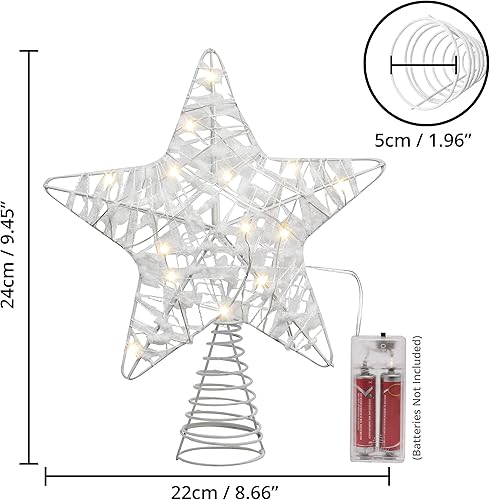 Belle Vous Cimier de Sapin Noel Lumineux - (24 x 22 cm) Etoile Sapin Noel Lumineuse avec Neige - Decoration pour Sapin de Noel Etoile Noel Lumineuse 3D (Blanche) - Nail Gallerys