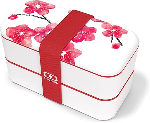 monbento - Bento box MB Original Graphic Blossom - Boîte Repas à Compartiments - Lunch box Hermétique 2 étages - Idéal pour Travail/Ecole - Sans BPA - Made In France - Motif Japonais, Fleurs - Blanc - Nail Gallerys