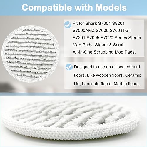 XKITP7000 – Lot de 12 tampons de rechange pour balai vapeur Shark S7001 S8201 S8001 S7201 S7000 S7000AMZ S7001TGT Series – Tampons de balai à récurer à vapeur et à récurer tout-en-un, modèle de pièce - Nail Gallerys