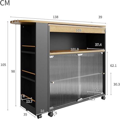 Sweiko Table de bar extensible 138-204 x 39 x 105 cm avec espace de rangement, îlot de cuisine mobile moderne avec lumière LED (blanc, pieds de table découpés) - Nail Gallerys