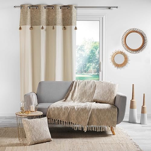 douceur d'intérieur, Rideau à Oeillets (140 x 240 cm) New Sultan Or, Polycoton Finition Top Métallisé et Pompon - Nail Gallerys