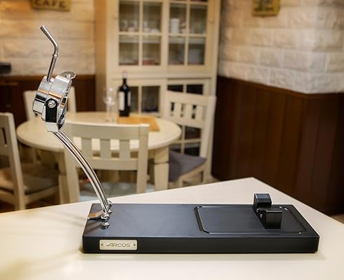 Arcos Support à Jambon Rotatif Professionnel en Acier Inoxydable. Support à Jambon Basculant avec Ferrures en Acier. Base de Coupe de Jambon pour Grandes Pièces. Couleur Argent et Noir. - Nail Gallerys