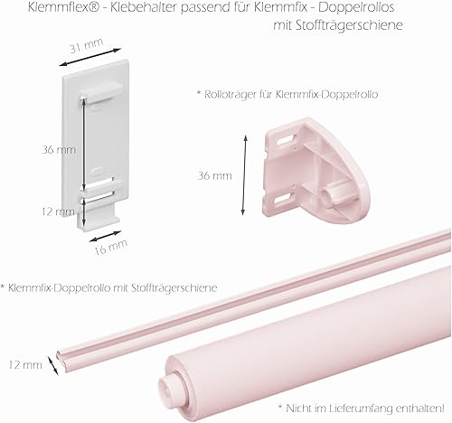 KLEMMFLEX Lot de 2 supports adhésifs longs pour store enrouleur double, store double, sans perçage, à coller, comme accessoires, pièce de rechange pour la fixation sur la fenêtre fixe en PVC, porte de - Nail Gallerys