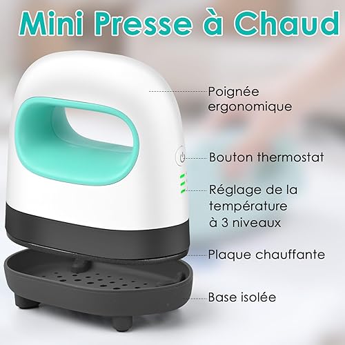 Gaethra Mini Presse à Chaud, 3 Modes Machine Impression Textile, Portable Machine Flocage Pour VêTements, T-Shirts, Chaussures, Chapeaux - Nail Gallerys