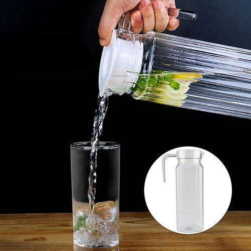 Pichet à Boissons en Acrylique, Réfrigérateur Carafe Frigo Pichet avec Couvercle en Plastique Blanc et Poignée pour Eau, Thé Glacé/vin/café/lait/jus Carafe de Boisson(1100 Ml) - Nail Gallerys
