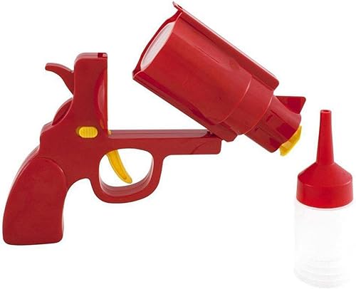 Pistolet d'assaisonnement créatif en forme de pistolet Distributeur de condiments unique 200 ml Bouteille rouge pour sauces, huile, ketchup, etc - Nail Gallerys