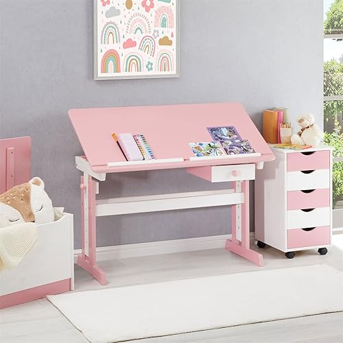 IDIMEX Bureau Enfant écolier Junior Flexi Table à Dessin réglable en Hauteur et pupitre inclinable avec 1 tiroir, Bureau évolutif en pin Massif lasuré Multicolore - Nail Gallerys
