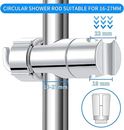WUBAYI Support de pommeau de douche avec 2 crochets, support de douche universel pour 16-27 mm, chromé + ABS, support de pommeau de douche de rechange, installation facile pour barre coulissante - Nail Gallerys