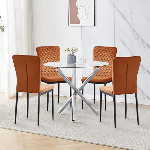 JaHECOME Lot de 6 Chaises de Salle à Manger, Chaise de Salle de séjours Scandinaves en Velours/Similicuir PU Cadre en métal avec Dossier pour Salon, Cuisine, Salle à Manger (6, Brun PU) - Nail Gallerys