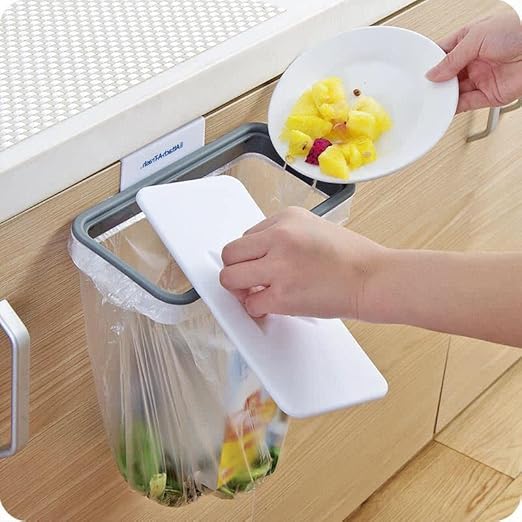 WANGCL Support de sac poubelle portable blanc à suspendre avec couvercle pour sacs poubelle de cuisine sans perforation - Nail Gallerys