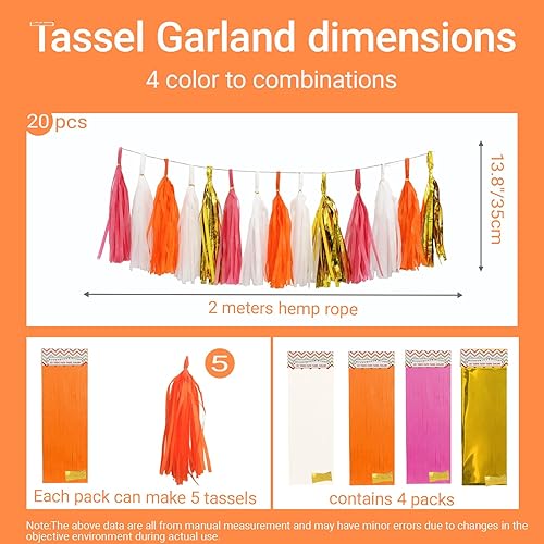 AimtoHome Lot de 20 guirlandes de pompons brillants en papier de soie pour l'été, flamant rose, mariage, fête d'anniversaire, fête prénatale, rose vif/orange/doré/blanc - Nail Gallerys