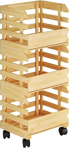 G.a HOMEFAVOR Corbeille à fruits en bambou 3 étages amovible avec roulettes Corbeille à fruits Panier à légumes Panier de rangement pour fruits et légumes - Nail Gallerys