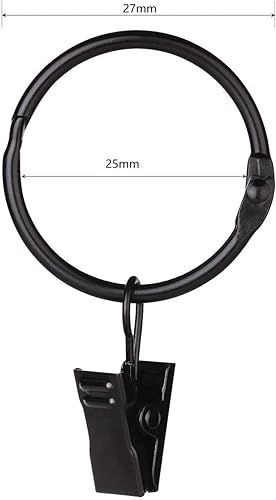 40 Pièces Anneaux de Rideaux Avec Pinces en Métal - Clips et Crochets Pour Rideau (Noir 25mm) - Nail Gallerys