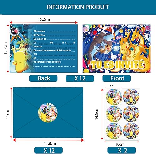 YOGARTH 12x Carte Invitation Anniversaire Garcon Fille en Français avec Enveloppes, Ensemble de Cartes d'Invitation Anniversaire à Thème pour Enfants (A6) (A) - Nail Gallerys