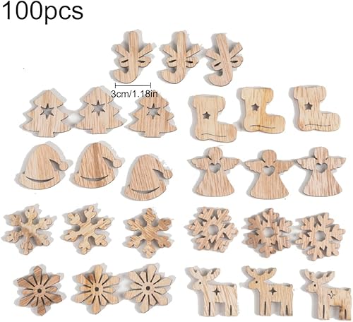 CRLLDPM 100 Pièce Decoration Noel Sapin Bois, Deco Noel Bois Ornements, Noel en Bois Pendentifs Artisanat, Artisanat en Bois de Flocon, Embellissement Suspendu, pour Arbre de Noël Artisanat Bricolage - Nail Gallerys