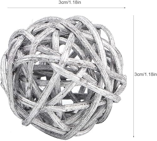 20pcs Rotin Boules en Osier Naturel Cage Artisanat Décoratifs Remplisseurs de DIY Vase pour l'artisanat, fête, Saint-Valentin, décoration de Table de Mariage, Douche de bébé, 3cm/1.18in (Argent) - Nail Gallerys