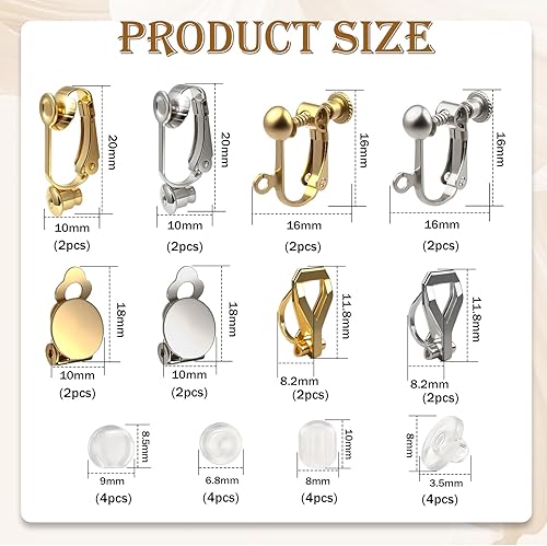 TOAOB Fermoir Clip d'Oreille 32pcs Boucle d'Oreille à Clips en Acier Inoxydable en 4 Styles Argent Or en Plat Rond Plateau Composant de Conversion Fermoirs pour la Fabrication de Bijoux Accessoire - Nail Gallerys