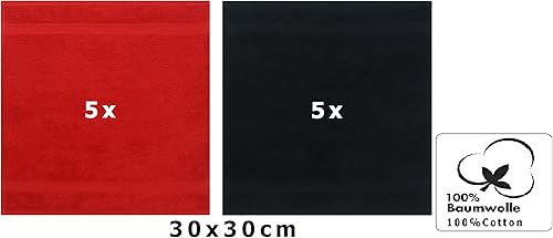Betz Lot de 10 Serviettes débarbouillettes lavettes Taille 30x30 cm en 100% Coton Premium Couleur Rouge et Noir - Nail Gallerys