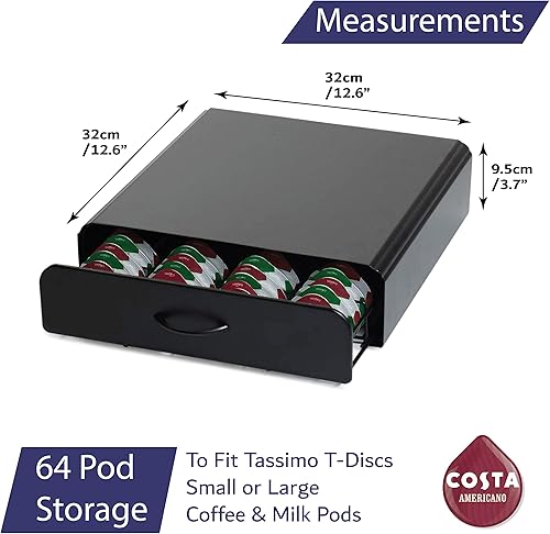 Home Treats Tassimo Porte-dosettes de café Tiroir de 64 capsules et support pour machine. Noir (Carbon black) - Nail Gallerys