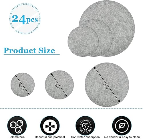 EMAGEREN 24 Pcs Protege Poele en Feutre Ronde Protège Casserole Diamètre 12/15/25cm Antidérapants Separateur Poele et Casserole Facile à Nettoyer pour Casseroles Bols Poêles Cuisine - Gris - Nail Gallerys