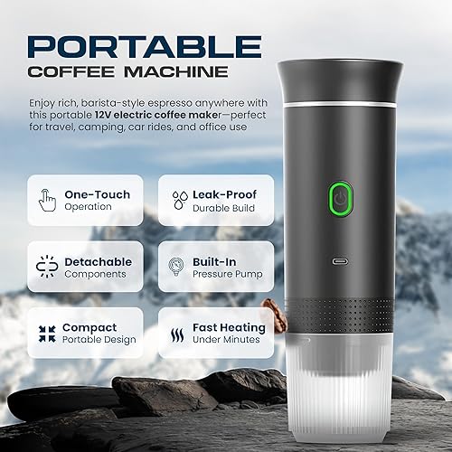 Machine à Cafe Portable Cafetière Electrique à Batterie Machine a Espresso 12V pour Camping Voyage et Voiture Auto-Chauffante - Nail Gallerys