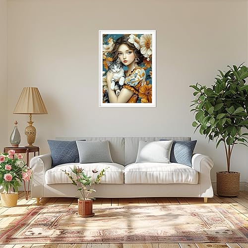 MAXBYE 5D Diamond Painting Kits pour Adulte, Jolie Femme et Chaton Peinture Diamant Complet Kits pour Débutant, Gemme Point de Croix Crystal Crafts Home Wall Decor Cadeaux 12x16 Inch - Nail Gallerys