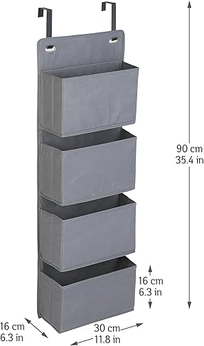 Tatkraft Cozy Etagère de Rangement, Organisateur en Tissu à Suspendre sur Les Portes et Murs, 4 Compartiments, Look Qualitatif et Elégant, Pose sans Percer ni Visser, Gris Foncé - Nail Gallerys