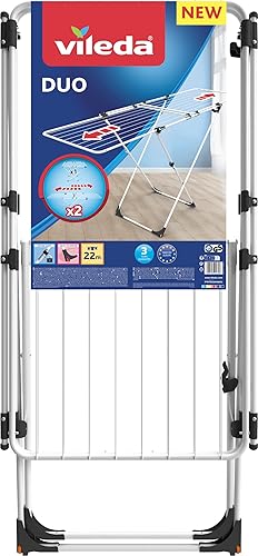 Vileda Duo | séchoir à Linge Extensible | grilles superposables | déjà assemblé | Roues intégrées - Nail Gallerys