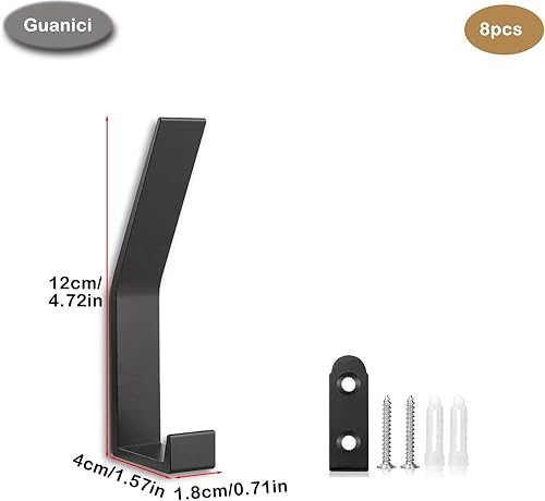 Guanici 8 Pièces Porte Manteau Mural Patère Murale Patere Murale Porte Manteau Patères Murales pour Murs Portes Placards Dans les Chambres Salles de Bains Couloirs Bureaux (Noir) - Nail Gallerys