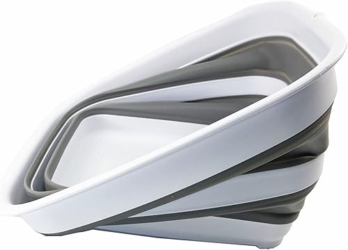 SAMMART Bassine à laver pliable en plastique - 15 l - Lavabo portable - Gain de place - Rangement facile (blanc/gris) - Nail Gallerys