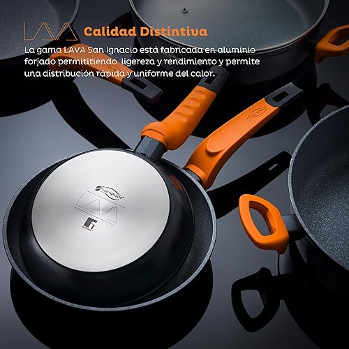 San Ignacio Lava - Poêle à Paella 32 cm - Fabriqué en Aluminium forgé - intérieur antiadhérent Marmol Whitford - Induction Totale - Bquellita Mango avec Touche Douce, Gris - Nail Gallerys