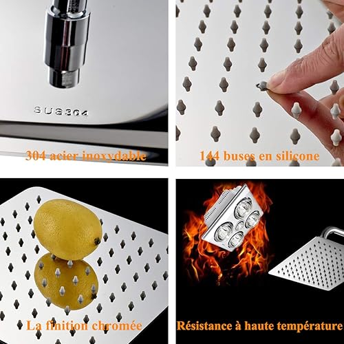 ZCZN Pommeau de douche carré à haute pression en acier inoxydable 304, ultra fin et économe en eau - Nail Gallerys