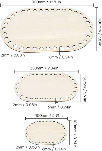 3 Pièces Fond de Panier en Bois Ovale Sac de Copeaux de Bois Fournitures Couvercle Puce Crochet Crochet Panier D'épicerie Sac à Main Baggie Ensachage pour Paniers D'affichage - Nail Gallerys