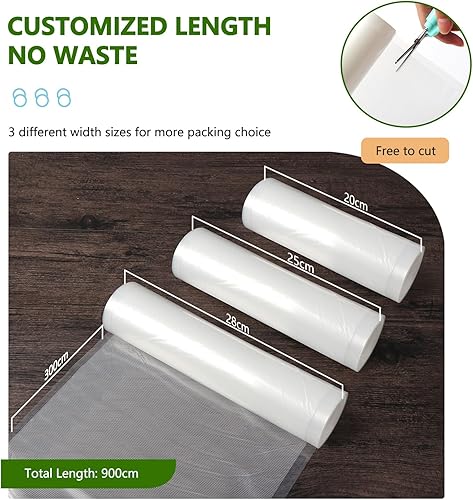 Diboniur Rouleau Sac Sous Vide Alimentaire, 3 Packs 28/25/20 x 300cm Sac Sous Vide, Réutilisable Sachet Sous Vide Alimentaire, Convient à Tous Machine Sous Vide - Nail Gallerys
