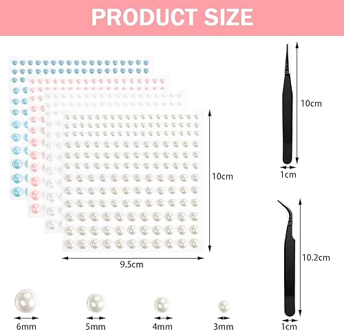 TRKETK 10 Pièces Autocollants De Perles Auto Adhésifs Perles Plates Semi-Circulaires Perles Artisanales Avec une Pince à épiler pour Le Maquillage Du Visage Nail Art Décoration DIY - Nail Gallerys