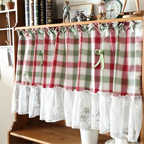 ACMHNC Rideau Courts à Carreaux, Rideau Brise-bise Romantique en Dentelle Demi-Rideau Café Cuisine Porte d'armoire évier Petit Rideau poussière occultant Demi-draperie,1 Pièce,W x H 90x45cm - Nail Gallerys