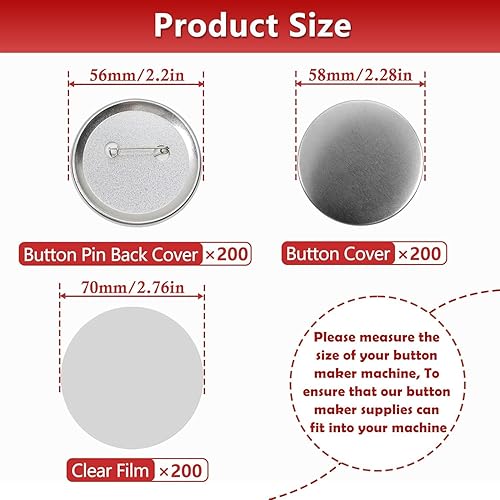 Dekaim Lot de 200 aiguilles néerlandaises mates en fer blanc, accessoires d'insignes ronds, y compris couvercle inférieur, couvercle supérieur, film transparent, 25 mm (58 mm) - Nail Gallerys