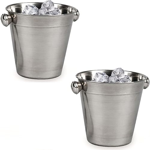 Acan Tradineur Lot de 2 bacs à glaçons en acier inoxydable Ø 14 cm Seau à glace avec poignées Finition mate Récipient de refroidissement pour bouteilles, boissons, champagne, vin, bière - Nail Gallerys