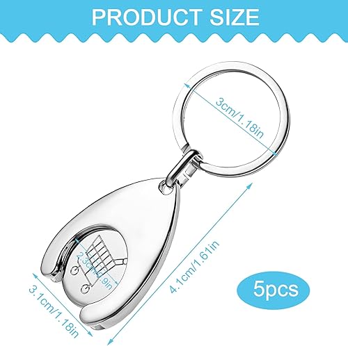 MOVYEE Lot de 5 Jeton de Caddie Amovible,Porte-clés en Métal pour Chariot de Courses,Porte-clés Trolley Coins (Style 1) - Nail Gallerys