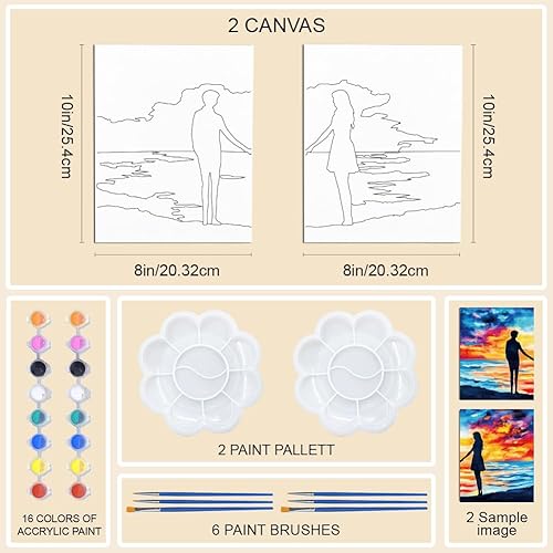 WEBEEDY 2 Pack Kit de Peinture sur Toile pour Adulte Couple Kit de Peinture pour Soirée pour Peindre et Boire, Thème de l'Amour Fournitures de Fête pour Noël et la Saint-Valentin, 20x25cm - Nail Gallerys