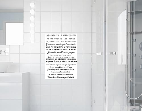 Décorations murales adhésives 48*68 Les Règles de La Salle de Bain, Polyvinyle, Noir, 48 x 0.1 x 68 cm - Nail Gallerys