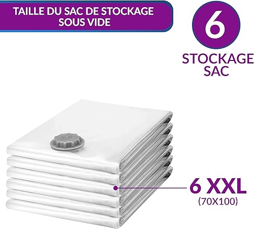 IMOHA Lot de Sac Sous Vide Vetement Aspirateur XXL- Housse de Rangement Sous Vide- Extra-Resistant- Sac de Rangement pour Manteaux-Couettes-Oreillers-Marque Française 6 XXL (70X100) - Nail Gallerys