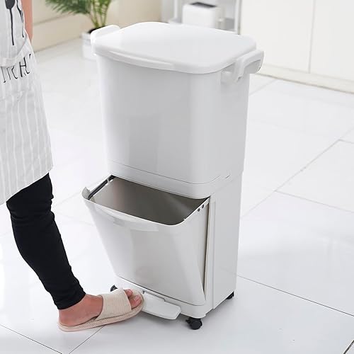 Poubelle de Tri Sélectif pour Recyclage 45L VALORIS à Pédale avec Roulettes et Poignée - Double Compartiment 30L + 15L - Nail Gallerys