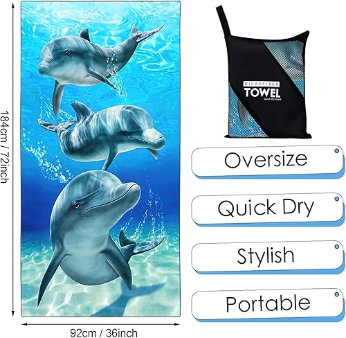 Zomer Grande serviette de plage 90 x 180 cm en microfibre à séchage rapide imprimée avec motif deux dauphins - Nail Gallerys