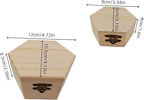 Anktily Lot de 2 boîtes en bois brut unies, hexagonales non peintes pour bijoux, coffres de rangement, coffres au trésor pour décoration de table de maison - Nail Gallerys